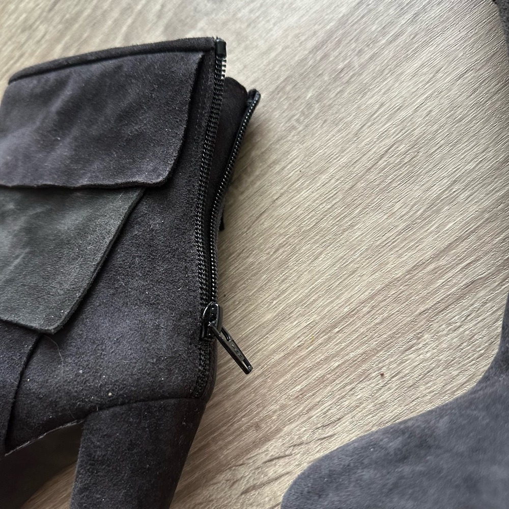 Stuart Weitzman Gray Suede Tiered Booties - image 4